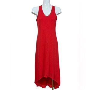 Athleta Red Myra V Neck Racerback High Low Linen Blend Dress Medium